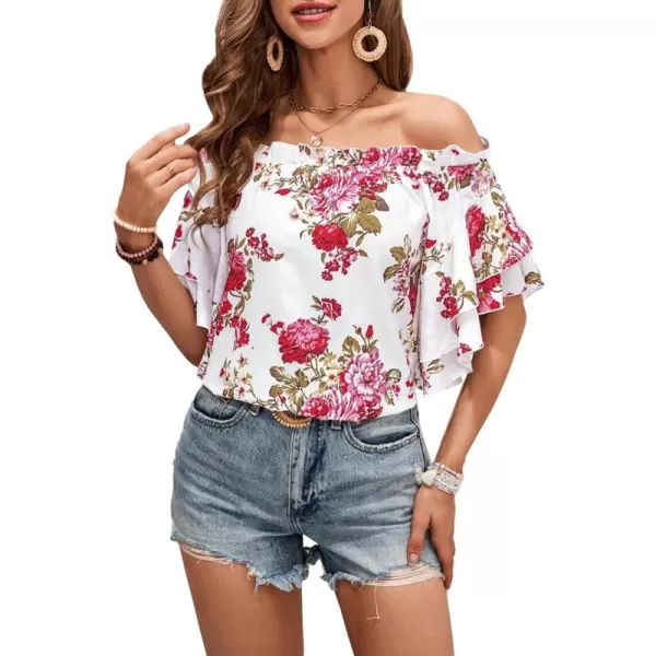 Floerns Women's Boho Off Shoulder 3/4 Bell Sleeve Summer Blouse Top