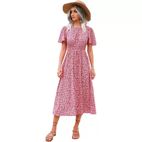 Floerns Women's Casual Floral Print Crewneck Short Sleeve A Line Boho Maxi Dress