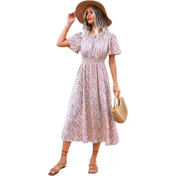 Floerns Women's Casual Floral Print Crewneck Short Sleeve A Line Boho Maxi Dress