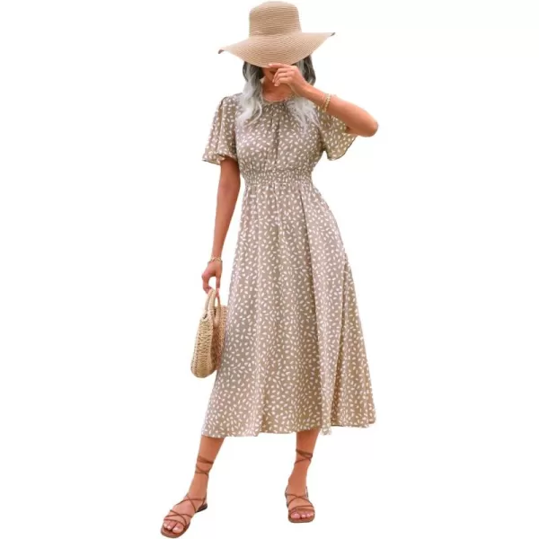 Floerns Women's Casual Floral Print Crewneck Short Sleeve A Line Boho Maxi Dress