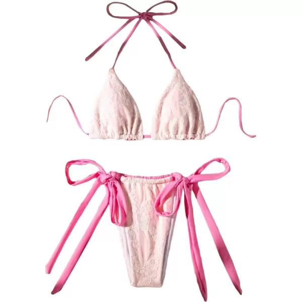 Floerns Women's Floral Halter Tie Back Triangle Knot Side Bottom Bikini Swimsuit