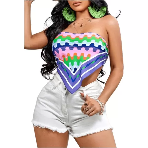 Floerns Women's Graphic Print Tie Back Strapless Bandana Tube Top