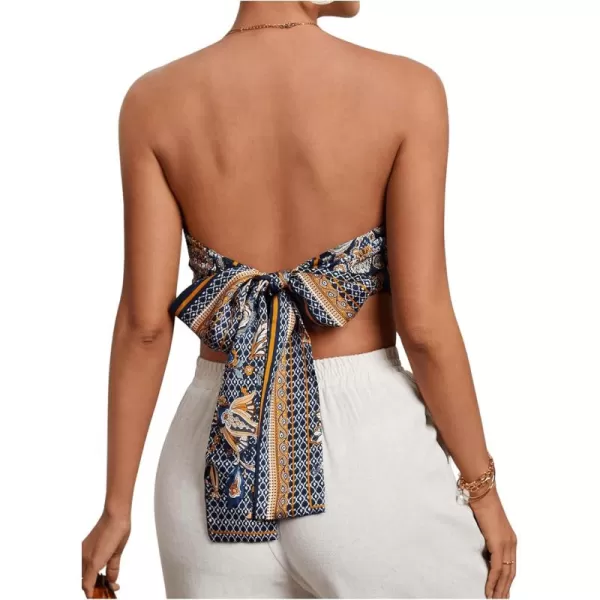 Floerns Women's Graphic Print Tie Back Strapless Bandana Tube Top