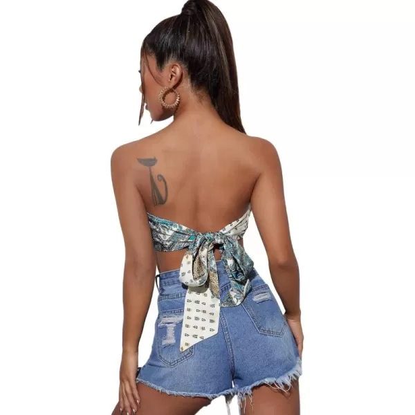 Floerns Women's Graphic Print Tie Back Strapless Bandana Tube Top