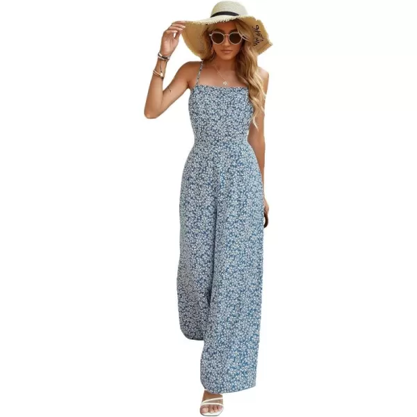 Floerns Women's Palm Leaf Print Shirred Back Button Cami Palazzo Jumpsuit