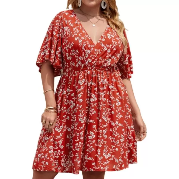 Floerns Women's Plus Size Short Sleeve Wrap V Neck A Line Floral Dress
