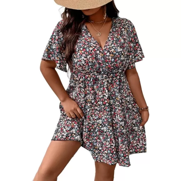 Floerns Women's Plus Size Short Sleeve Wrap V Neck A Line Floral Dress