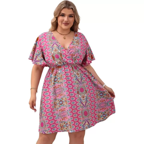 Floerns Women's Plus Size Short Sleeve Wrap V Neck A Line Floral Dress