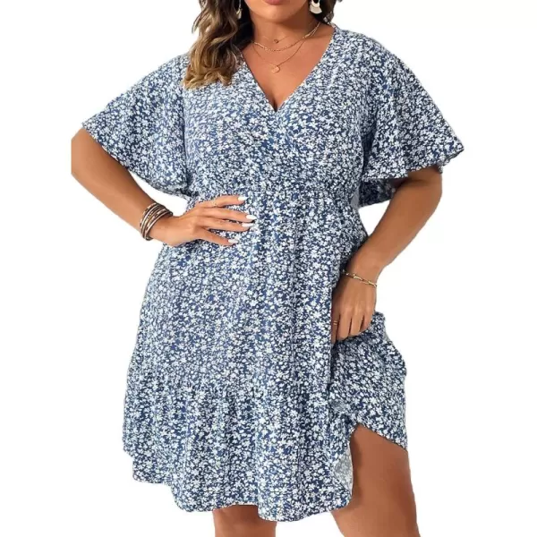 Floerns Women's Plus Size Short Sleeve Wrap V Neck A Line Floral Dress
