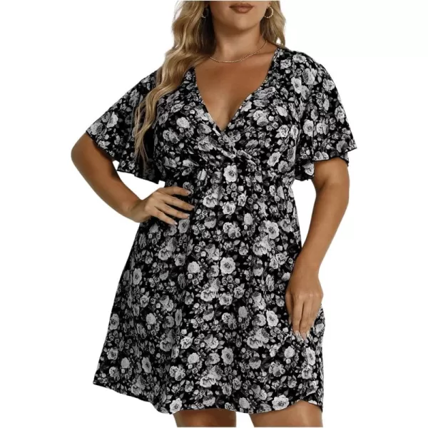Floerns Women's Plus Size Short Sleeve Wrap V Neck A Line Floral Dress