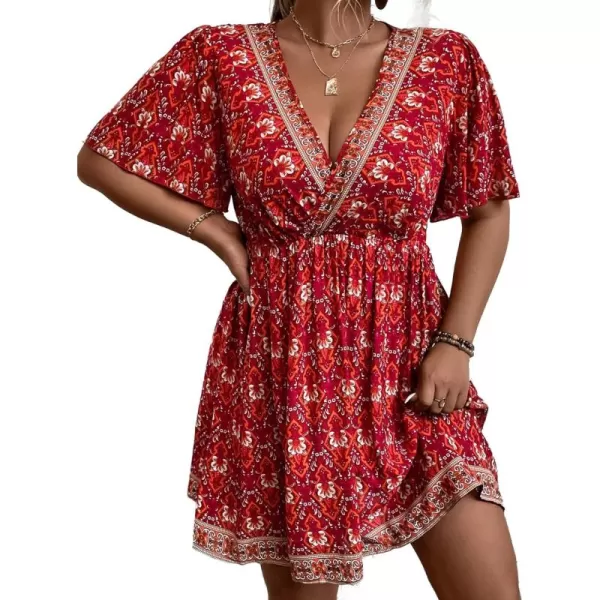 Floerns Women's Plus Size Short Sleeve Wrap V Neck A Line Floral Dress