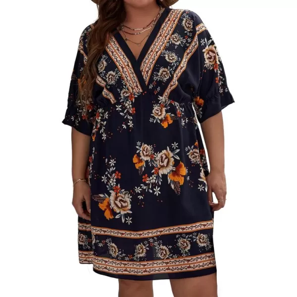 Floerns Women's Plus Size Short Sleeve Wrap V Neck A Line Floral Dress