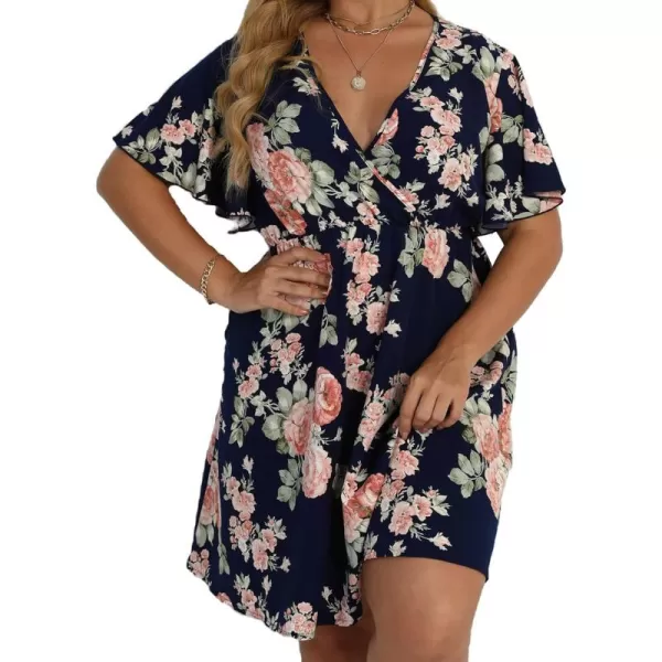 Floerns Women's Plus Size Short Sleeve Wrap V Neck A Line Floral Dress