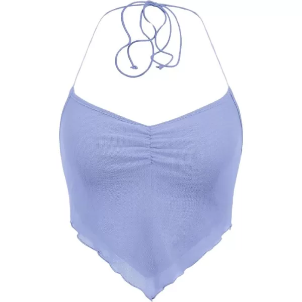 Floerns Women's Ruched Sleeveless Halter Neck Tie Back Hanky Hem Crop Cami Top