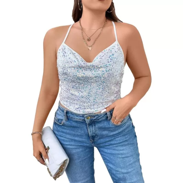 Floerns Women's Ruched Sleeveless Halter Neck Tie Back Hanky Hem Crop Cami Top