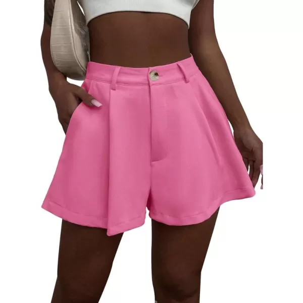 Floerns Women's Solid High Waisted Wide Leg Casual Pleated Shorts with Pocket