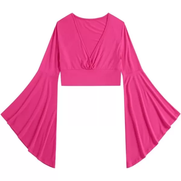 Floerns Women's V Neck Long Bell Sleeve Wrap Blouse Top Tee Shirts