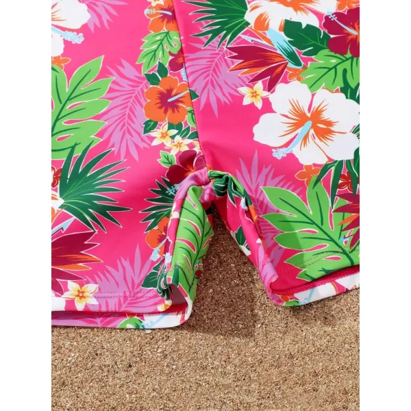 Floerns Girl's 3 Piece Bathing Suit Tropical Print Bikini Set with Kimono Cover Up
