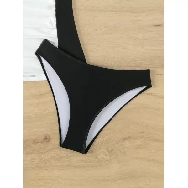Floerns Women's 2 Piece Bathing Suit Colorblock Ruched Backless Top and Bottoms Tankini Swimsuit