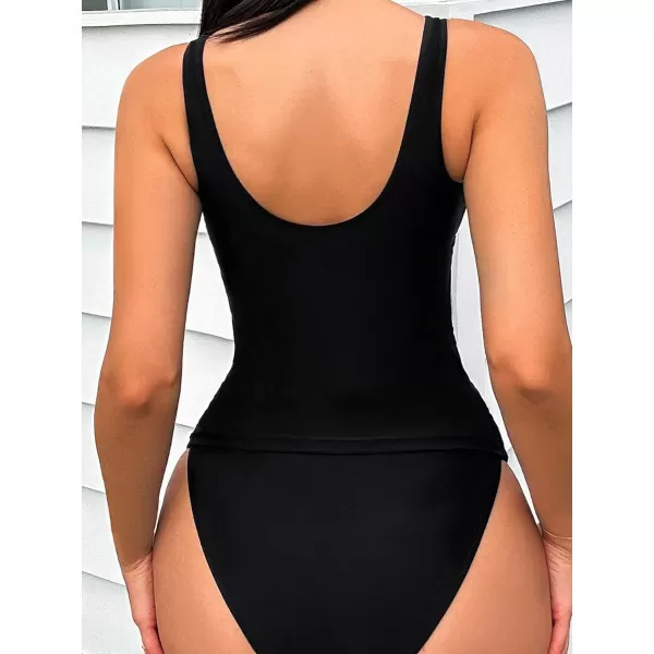 Floerns Women's 2 Piece Bathing Suit Colorblock Ruched Backless Top and Bottoms Tankini Swimsuit