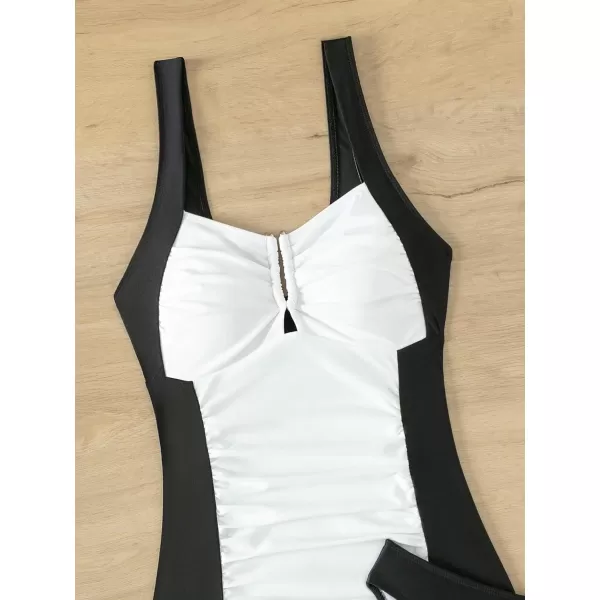 Floerns Women's 2 Piece Bathing Suit Colorblock Ruched Backless Top and Bottoms Tankini Swimsuit
