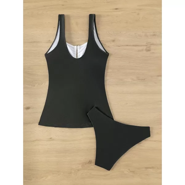 Floerns Women's 2 Piece Bathing Suit Colorblock Ruched Backless Top and Bottoms Tankini Swimsuit