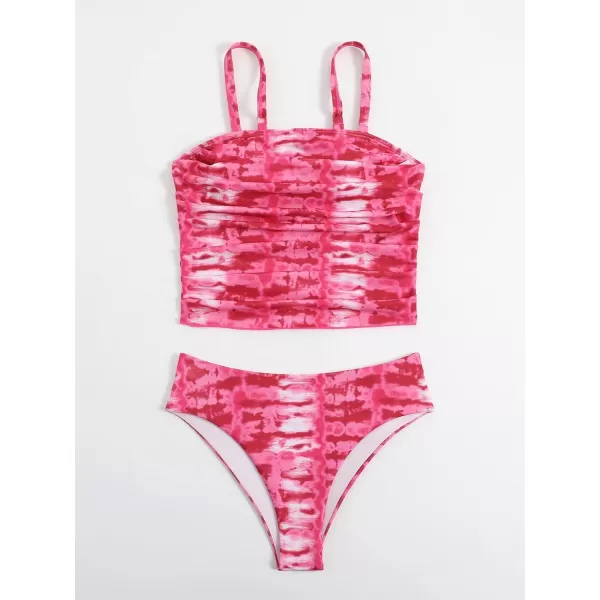 Floerns Women's 2 Piece Bikini Swimsuit Tie Dye High Waist Ruched Bathing Suit
