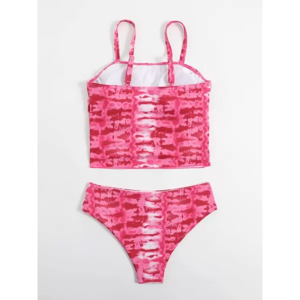 Floerns Women's 2 Piece Bikini Swimsuit Tie Dye High Waist Ruched Bathing Suit