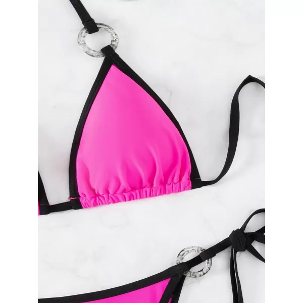 Floerns Women's 2 Piece Colorblock String Tie Back Triangle Bikini Swimsuit Set