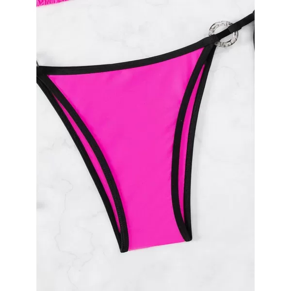 Floerns Women's 2 Piece Colorblock String Tie Back Triangle Bikini Swimsuit Set