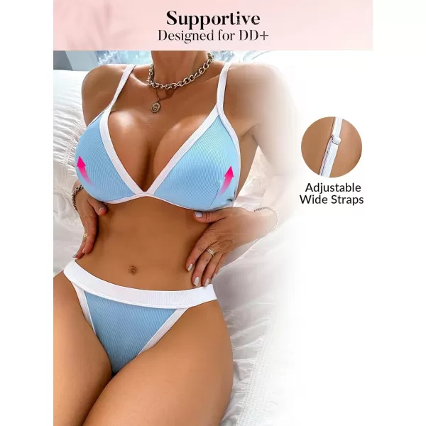 Floerns Women's 2 Piece Push Up V Neck High Waist Beachwear Swimsuit Bikini Set