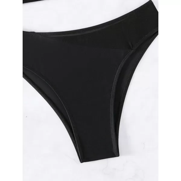 Floerns Women's 2 Piece Solid One Shoulder Mesh Bra and Bottoms Bikini Swimsuit Set