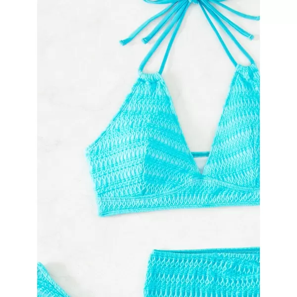 Floerns Women's 3 Piece Bathing Suit Halter Neck Bikini Swimsuit with Beach Skirt