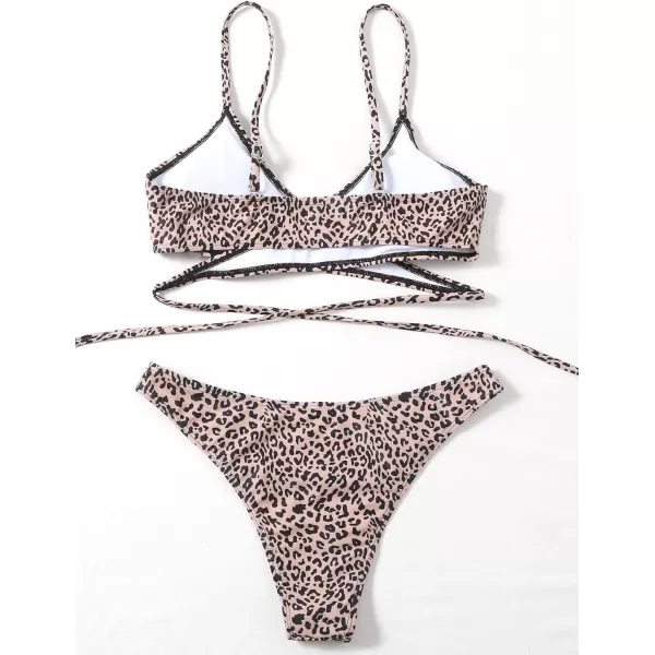 Floerns Women's Allover Print Criss Cross Tie Front Two Piece Bikini Swimsuit