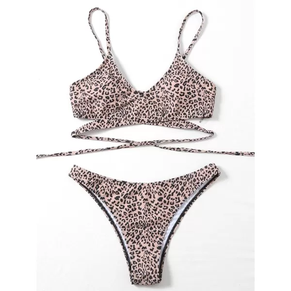 Floerns Women's Allover Print Criss Cross Tie Front Two Piece Bikini Swimsuit