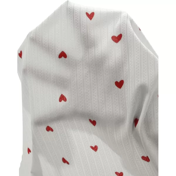 Floerns Women's Heart Print Short Sleeve Lettuce Trim Bow Tie T Shirt and Pants 2 Piece Pajama Set