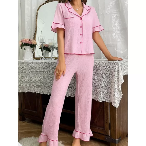 Floerns Women's Pajama Sets Short Sleeve Shirts and Pants Sleepwear Pjs Lounge Sets