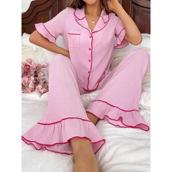 Floerns Women's Pajama Sets Short Sleeve Shirts and Pants Sleepwear Pjs Lounge Sets