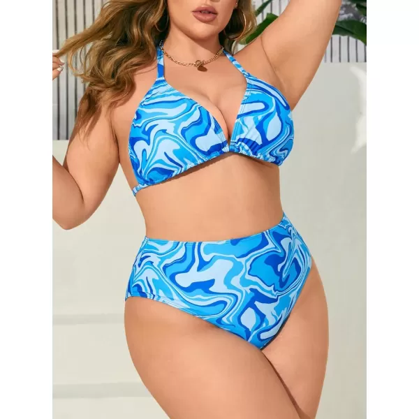 Floerns Women's Plus Size 3 Piece Bathing Suit Bikini Swimsuit with Cover Up Skirt