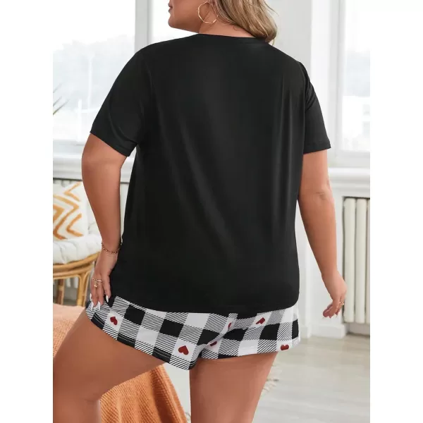 Floerns Women's Plus Size Plaid Print Pajama Set Lounge Tee Shirt Shorts Pjs Set