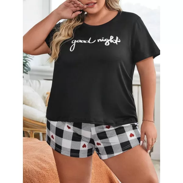 Floerns Women's Plus Size Plaid Print Pajama Set Lounge Tee Shirt Shorts Pjs Set