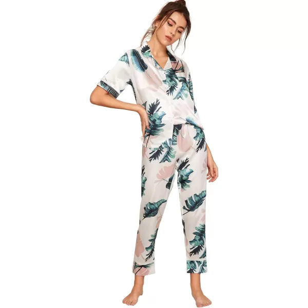 Floerns Women's Printed Two Piece Short Sleeve Sleepwear Long Pants Pajamas Sets