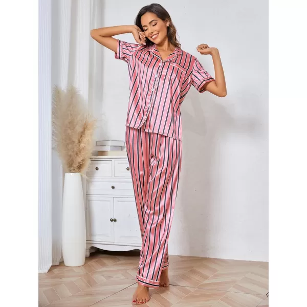 Floerns Women's Printed Two Piece Short Sleeve Sleepwear Long Pants Pajamas Sets