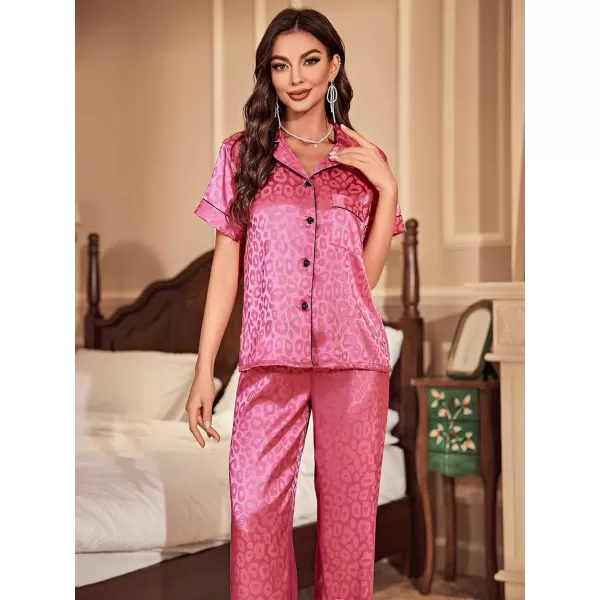 Floerns Women's Printed Two Piece Short Sleeve Sleepwear Long Pants Pajamas Sets