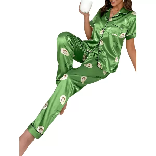 Floerns Women's Printed Two Piece Short Sleeve Sleepwear Long Pants Pajamas Sets