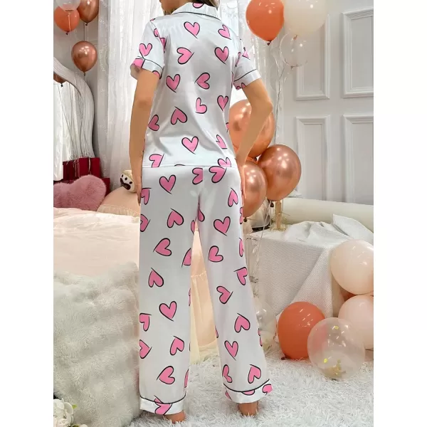 Floerns Women's Printed Two Piece Short Sleeve Sleepwear Long Pants Pajamas Sets