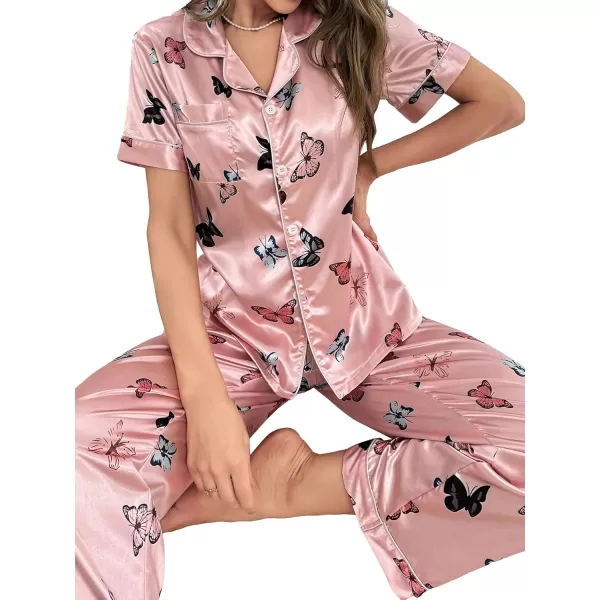 Floerns Women's Printed Two Piece Short Sleeve Sleepwear Long Pants Pajamas Sets