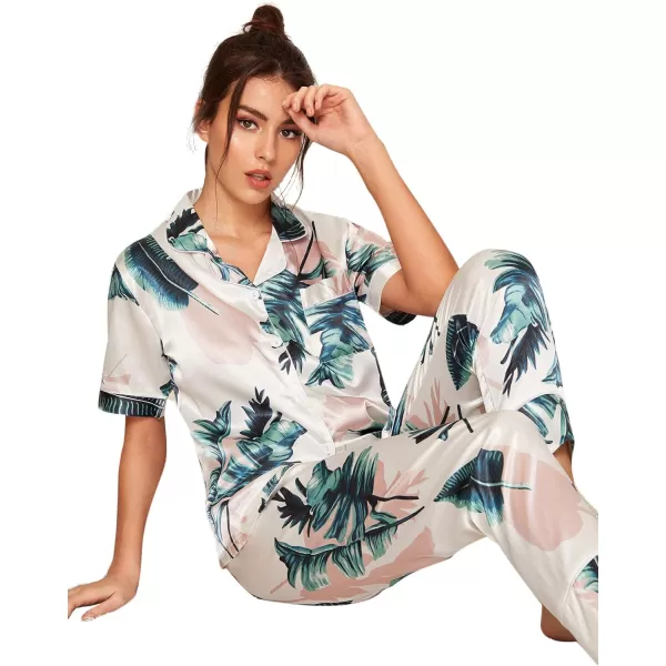 Floerns Women's Printed Two Piece Short Sleeve Sleepwear Long Pants Pajamas Sets