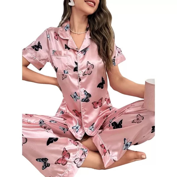 Floerns Women's Printed Two Piece Short Sleeve Sleepwear Long Pants Pajamas Sets