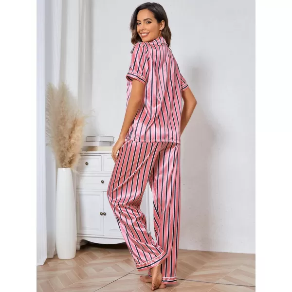 Floerns Women's Printed Two Piece Short Sleeve Sleepwear Long Pants Pajamas Sets